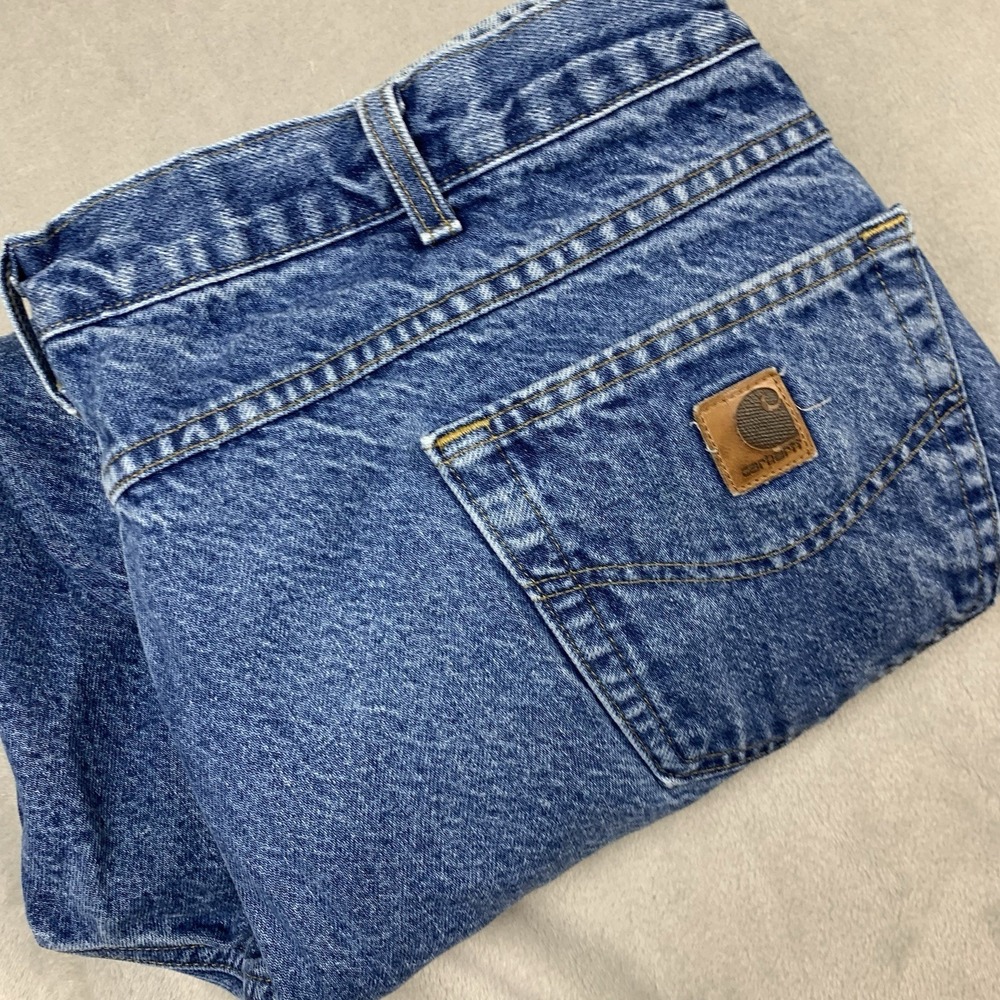 Carhartt Plaid Flannel Lined Jeans 42x30* Blue Denim B21DST USA Slight Heel Drag